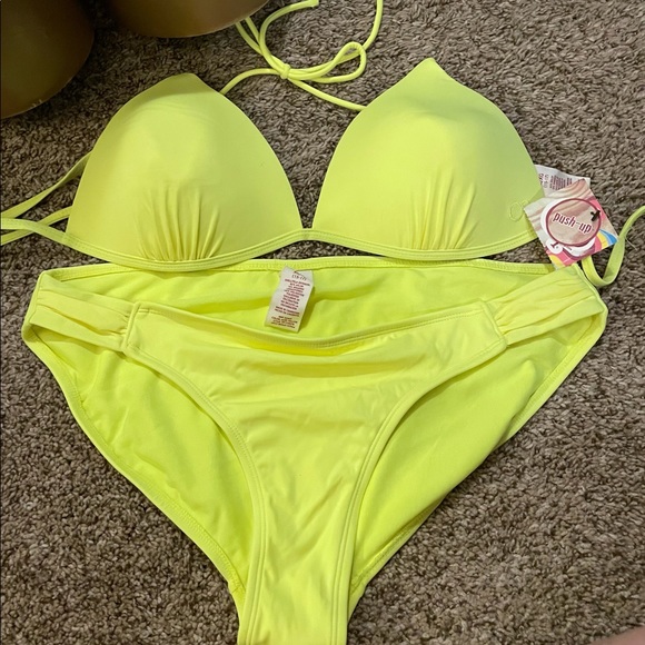 Neon yellow bikini with push-up padded top. NWT - Picture 3 of 10